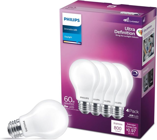 high CRI daylight LED bulb, EyeComfort flicker free lighting, 5000 K crisp white bulb, natural light LED A19, dimmable daylight bulbs, anti‑glare LED bulb, accurate color rendering Philips, 800 lumens daylight LED, energy‑efficient LED lighting, smooth dimming bulbs, day‑tone LED bulbs, ultra definition A19 LED, 60 W equivalent daylight bulb, premium LED light bulb, living room daylight bulb, long lifespan LED bulb, soothing daylight illumination, full‑spectrum LED lighting, mood lighting daylight, EyeComfort certified LED