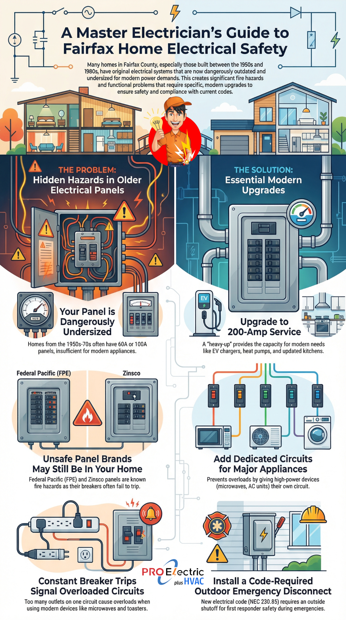 Fairfax County electrical panel upgrade, outdated breaker boxes Fairfax VA, Federal Pacific Stab-Lok panel replacement, Zinsco panel Fairfax homes, split-bus electrical panel hazard, 100 amp panel not enough, Fairfax County EV charger panel requirement, 200 amp heavy-up Fairfax, breaker tripping Fairfax homes, overloaded circuits Northern Virginia, panel upgrade permit Fairfax County, NEC 230.85 outdoor disconnect rule, Fairfax County electrical code update, electrical service upgrade Fairfax VA, unsafe electrical panels in Burke and Annandale