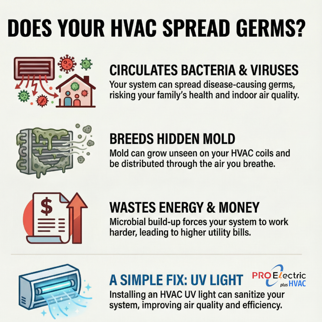 HVAC UV light benefits, mold in HVAC coils removal, bacteria inside air handler risks, viruses circulating through HVAC systems, indoor air quality improvement UV light, microbial buildup HVAC problems, UV light for cleaner home air, HVAC efficiency with UV treatment, mold bacteria virus HVAC contamination, HVAC coil disinfection UV, HVAC UV light installation Northern Virginia, air quality solutions for homes, HVAC germ protection methods, UV light for healthy indoor air, prevent HVAC mold growth